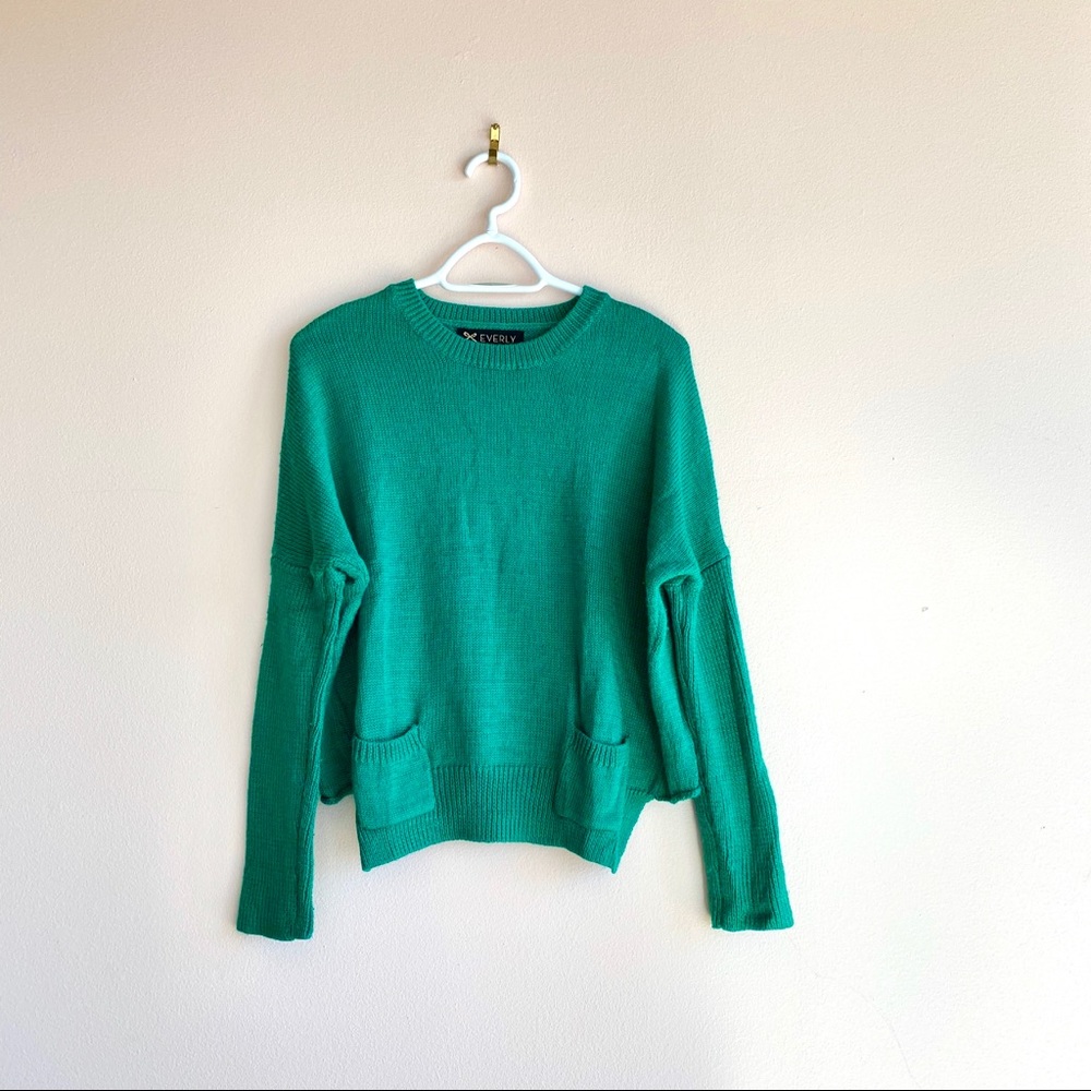 Everly Emerald Green Knit Sweater with Pockets